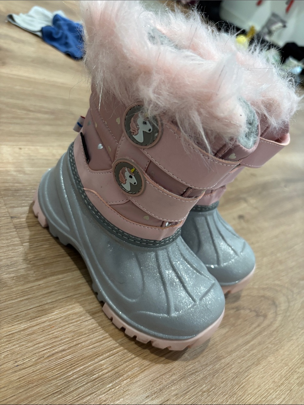 Kids Unicorn Pink & Silver Winter Boots